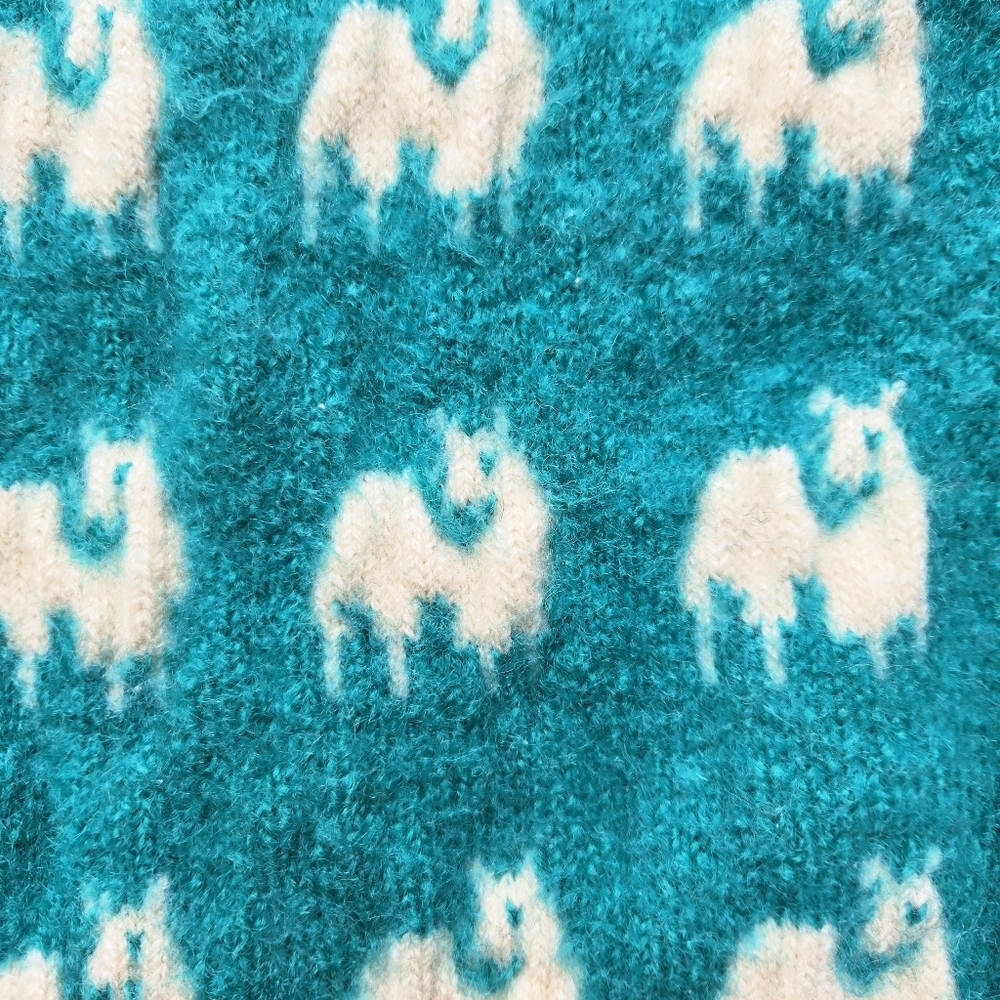 Vintage Kapai Crafts Sheep Sweater 100% Wool Turquoise Women's Size Small - Picture 4 of 7